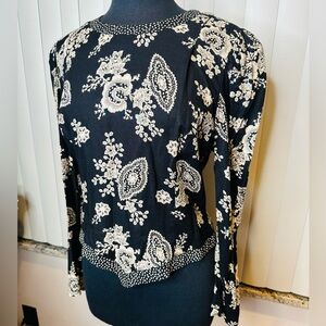 Positive Attitude Vintage Black and White Patterned Blouse